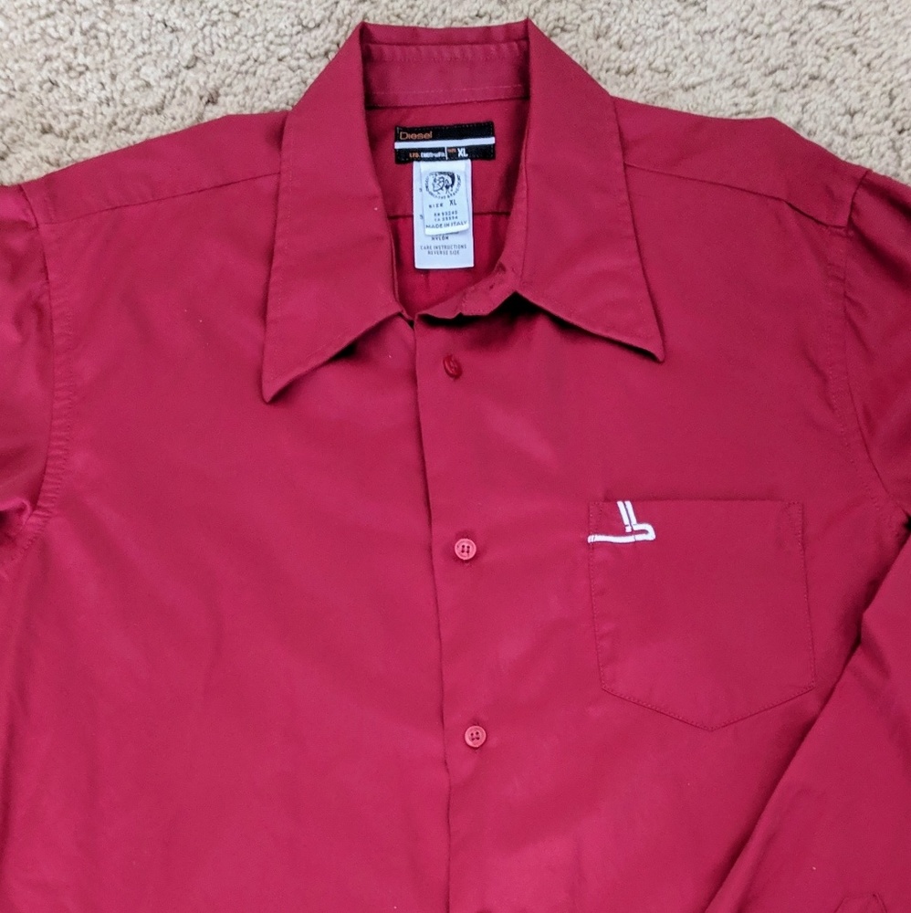 Soft vintage Diesel dress shirt size XL red nice!